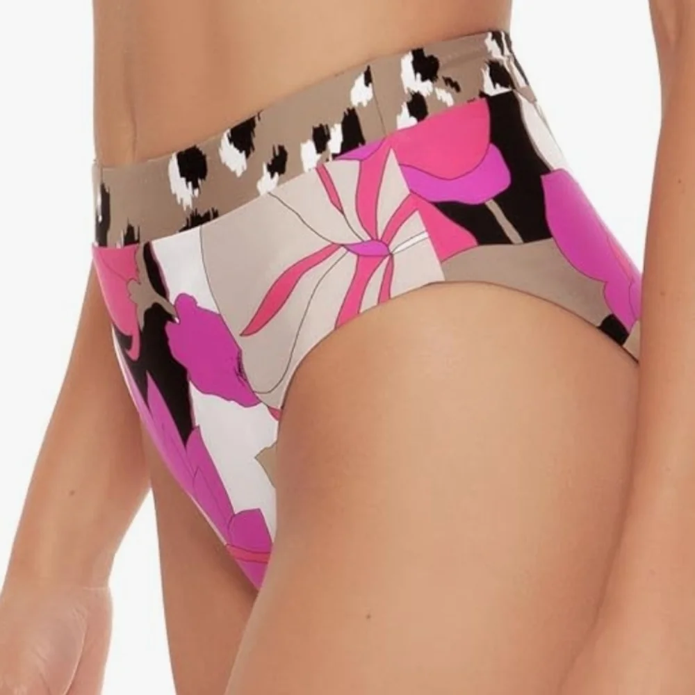 Trina Turk Lynx Reversible Banded High Waisted Cheeky Bikini Bottom Size 14